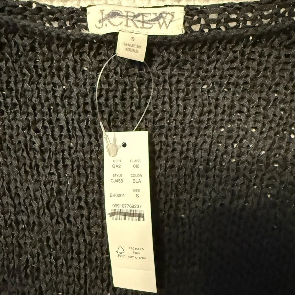 J. Crew Women’s Long Conco Pullover Black Loose Knit Cotton Blend Sweater NWT S